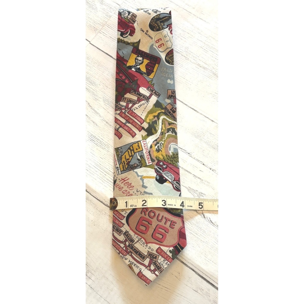 Beans McGee Route 66 Novelty Necktie Mens Vintage Road Trip Map Print Multicolor - Picture 2 of 5